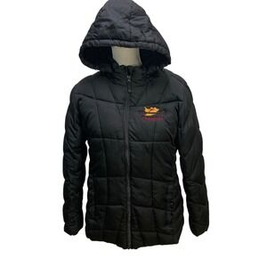Faded Glory Black Puffer Jacket Champion Logo Hooded‎ Winter Coat Woman L Winter